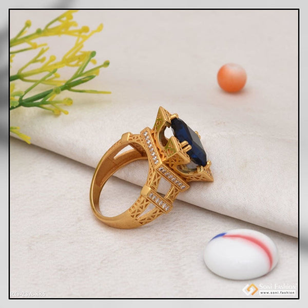 Soni Fashion - ring - 1 Gram Gold Forming Blue Stone with Diamond Artisanal Design Ring - Style A885