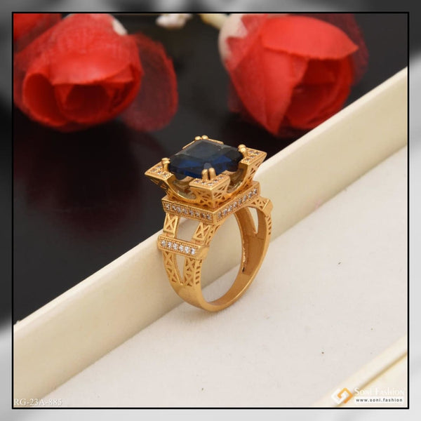 Soni Fashion - ring - 1 Gram Gold Forming Blue Stone with Diamond Artisanal Design Ring - Style A885