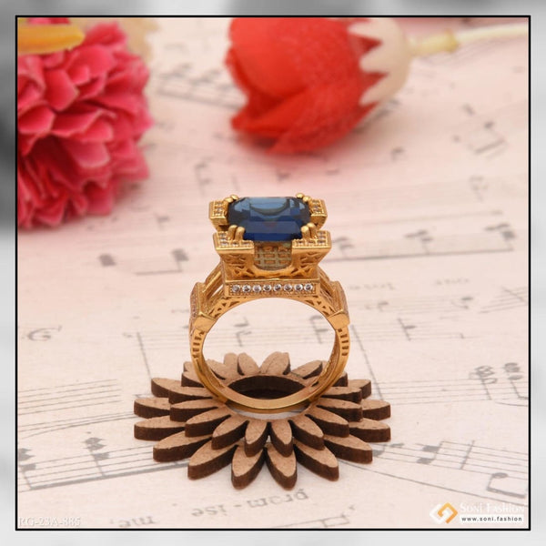 Soni Fashion - ring - 1 Gram Gold Forming Blue Stone with Diamond Artisanal Design Ring - Style A885