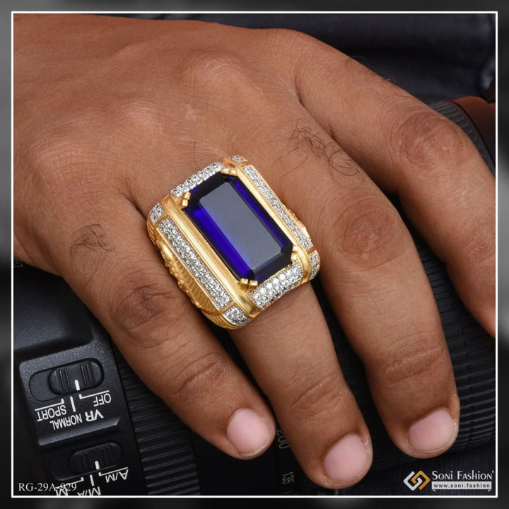 Soni Fashion - ring - 1 Gram Gold Forming Blue Stone with Diamond Fashionable Design Ring - Style A929
