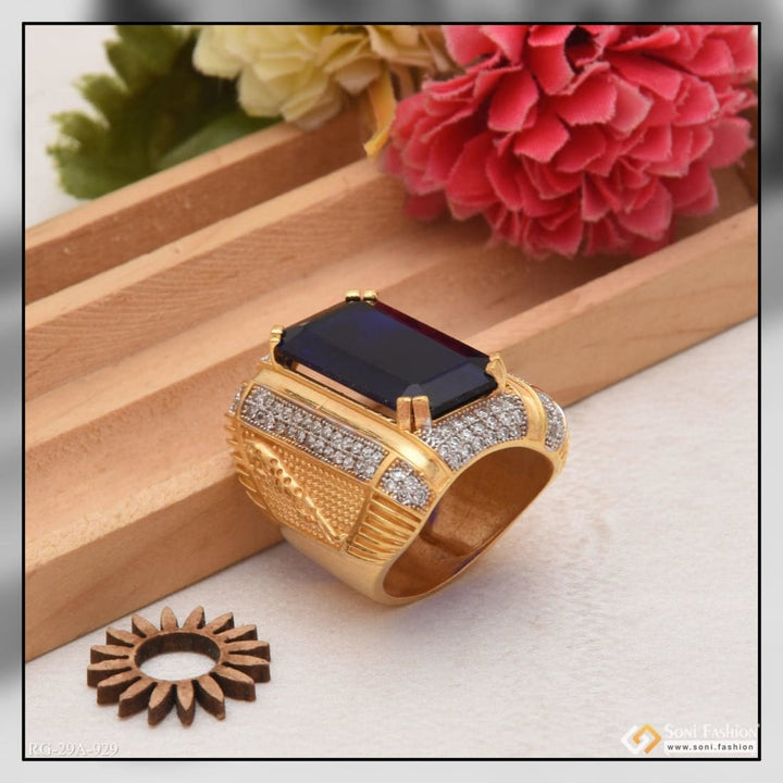 Soni Fashion - ring - 1 Gram Gold Forming Blue Stone with Diamond Fashionable Design Ring - Style A929