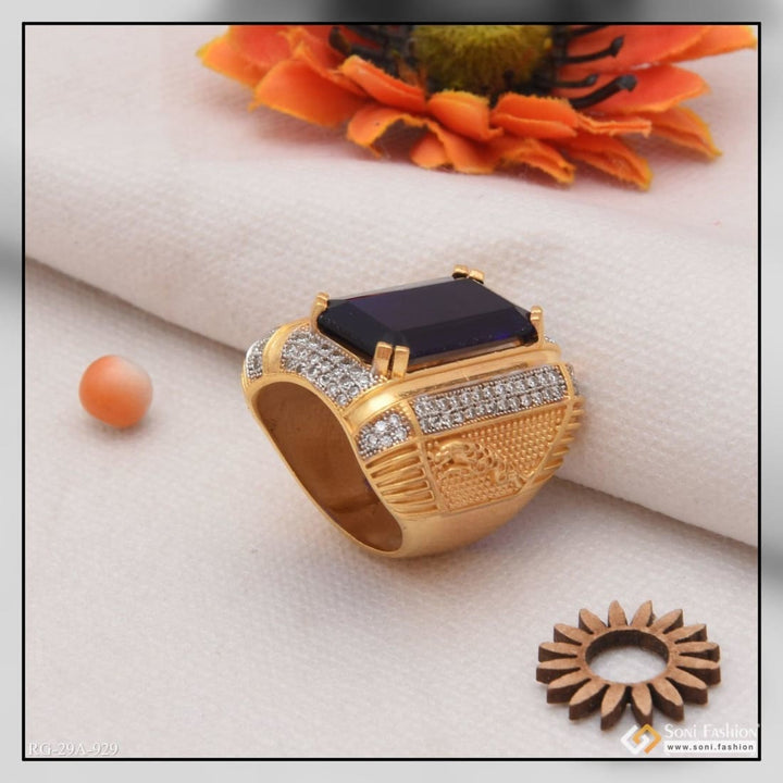 Soni Fashion - ring - 1 Gram Gold Forming Blue Stone with Diamond Fashionable Design Ring - Style A929