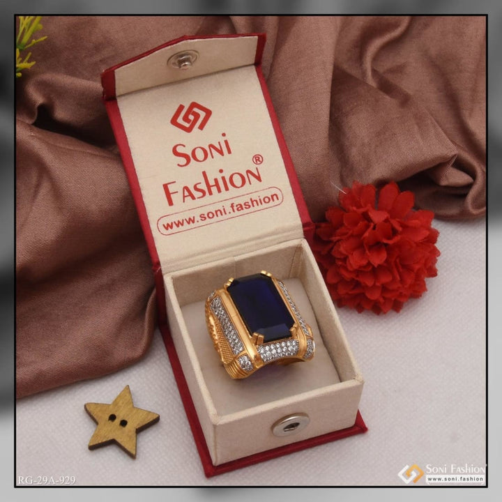Soni Fashion - ring - 1 Gram Gold Forming Blue Stone with Diamond Fashionable Design Ring - Style A929