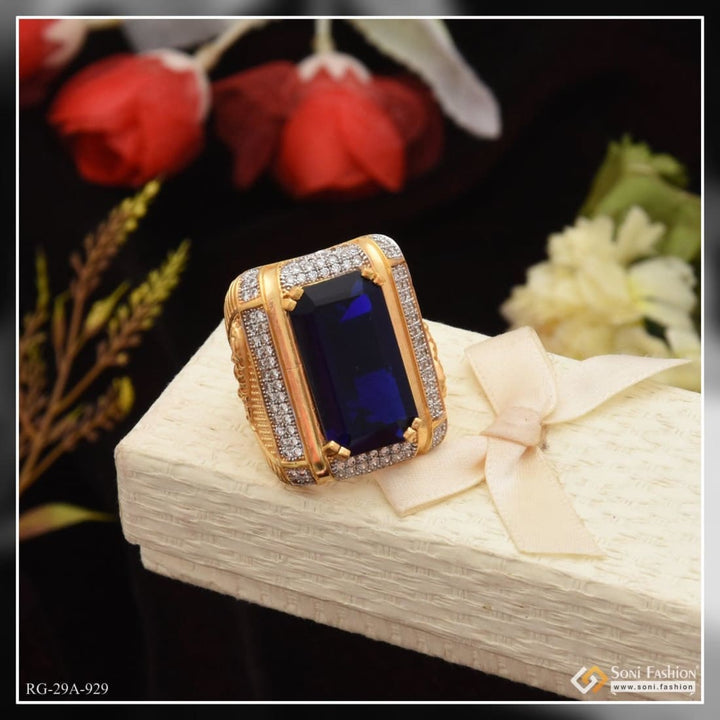 Soni Fashion - ring - 1 Gram Gold Forming Blue Stone with Diamond Fashionable Design Ring - Style A929