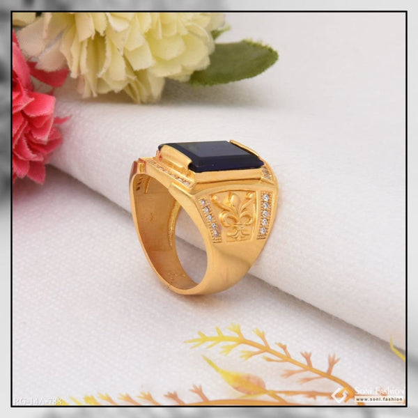 Soni Fashion - ring - 1 Gram Gold Forming Blue Stone With Diamond Funky Design Ring For Men - Style A788