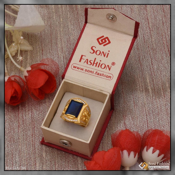 Soni Fashion - ring - 1 Gram Gold Forming Blue Stone With Diamond Funky Design Ring For Men - Style A788