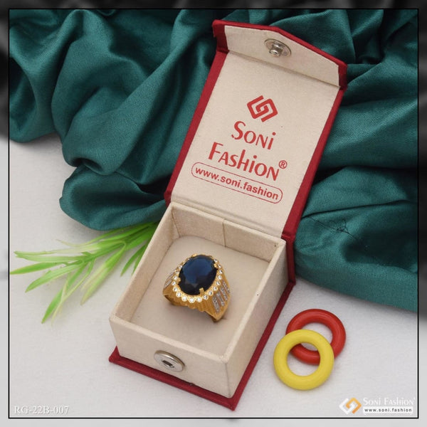 Soni Fashion - ring - 1 Gram Gold Forming Blue Stone with Diamond Glamorous Design Ring - Style B007