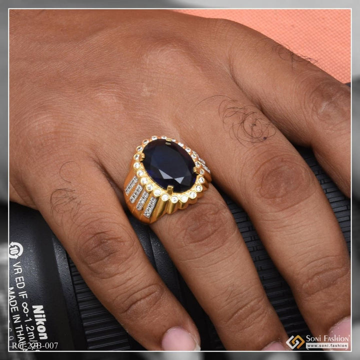 Soni Fashion - ring - 1 Gram Gold Forming Blue Stone with Diamond Glamorous Design Ring - Style B007
