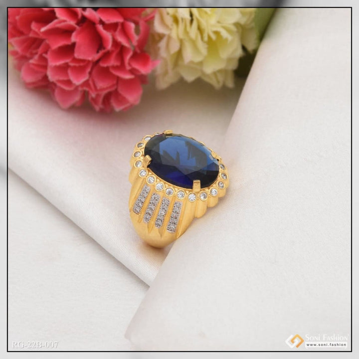 Soni Fashion - ring - 1 Gram Gold Forming Blue Stone with Diamond Glamorous Design Ring - Style B007