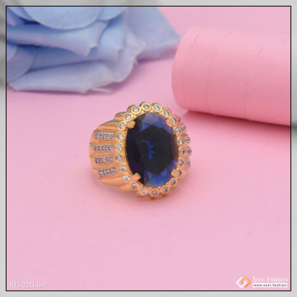 Soni Fashion - ring - 1 Gram Gold Forming Blue Stone with Diamond Glamorous Design Ring - Style B007