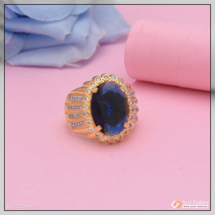 Soni Fashion - ring - 1 Gram Gold Forming Blue Stone with Diamond Glamorous Design Ring - Style B007