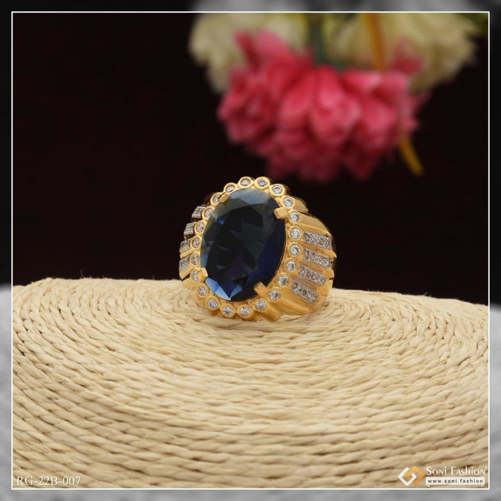 Soni Fashion - ring - 1 Gram Gold Forming Blue Stone with Diamond Glamorous Design Ring - Style B007