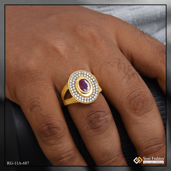 Soni Fashion - ring - 1 Gram Gold Forming Pink Stone Lovely Design High-Quality Ring for Men - Style A687
