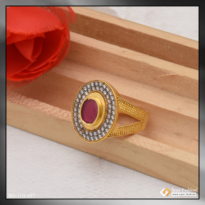 Soni Fashion - ring - 1 Gram Gold Forming Pink Stone Lovely Design High-Quality Ring for Men - Style A687