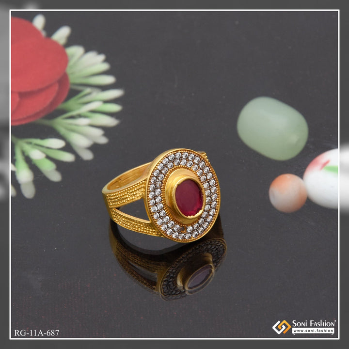 Soni Fashion - ring - 1 Gram Gold Forming Pink Stone Lovely Design High-Quality Ring for Men - Style A687
