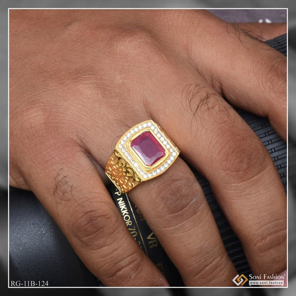 Soni Fashion - ring - 1 Gram Gold Forming Pink Stone with Diamond Artisanal Design Ring - Style B124