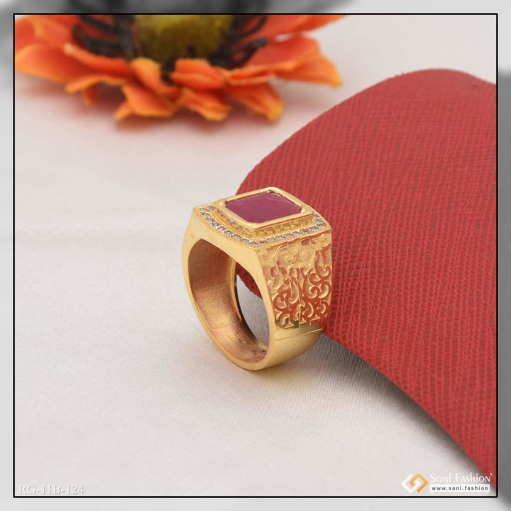 Soni Fashion - ring - 1 Gram Gold Forming Pink Stone with Diamond Artisanal Design Ring - Style B124