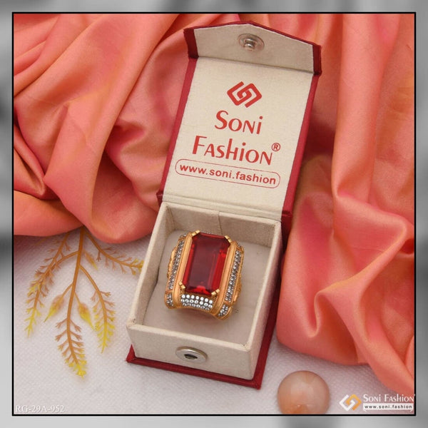 Soni Fashion - ring - 1 Gram Gold Forming Red Colour Jaguar with Diamond Gold Plated Ring - Style A952