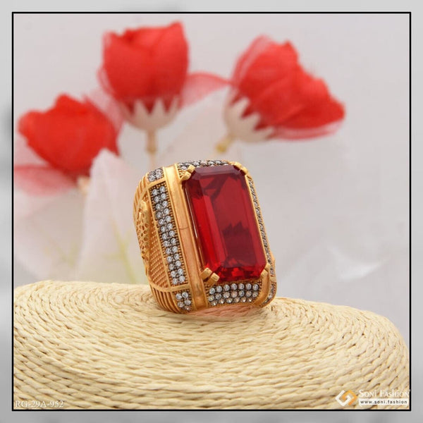 Soni Fashion - ring - 1 Gram Gold Forming Red Colour Jaguar with Diamond Gold Plated Ring - Style A952
