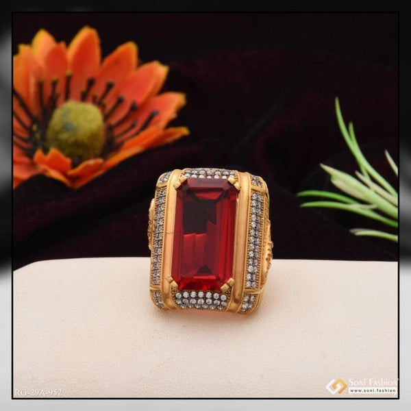 Soni Fashion - ring - 1 Gram Gold Forming Red Colour Jaguar with Diamond Gold Plated Ring - Style A952