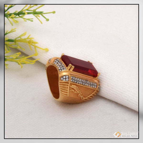 Soni Fashion - ring - 1 Gram Gold Forming Red Colour Jaguar with Diamond Gold Plated Ring - Style A952