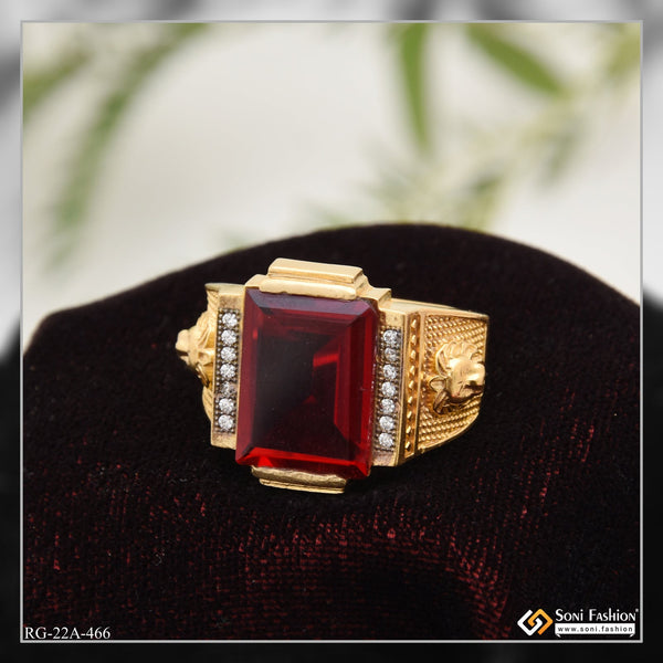 Soni Fashion - ring - 1 Gram Gold Forming Red Stone with Diamond Delicate Design Ring - Style A466