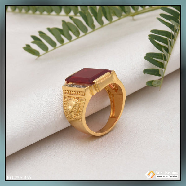 Soni Fashion - ring - 1 Gram Gold Forming Red Stone with Diamond Delicate Design Ring - Style A466