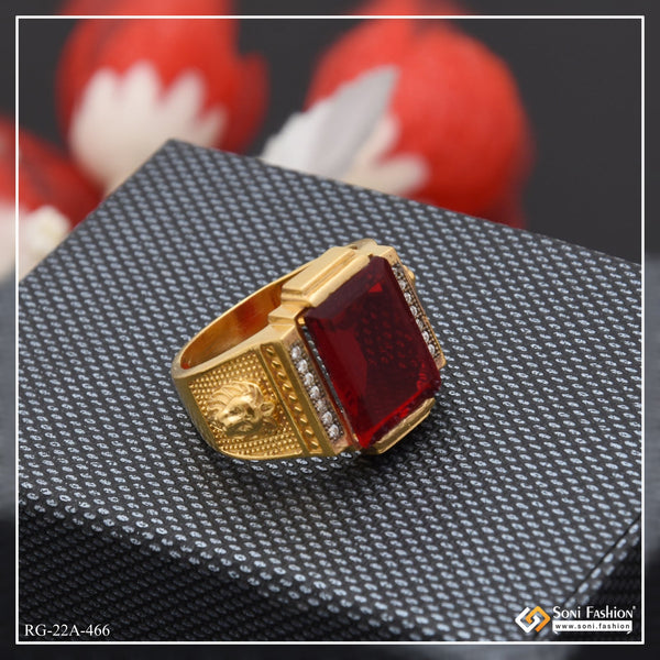 Soni Fashion - ring - 1 Gram Gold Forming Red Stone with Diamond Delicate Design Ring - Style A466