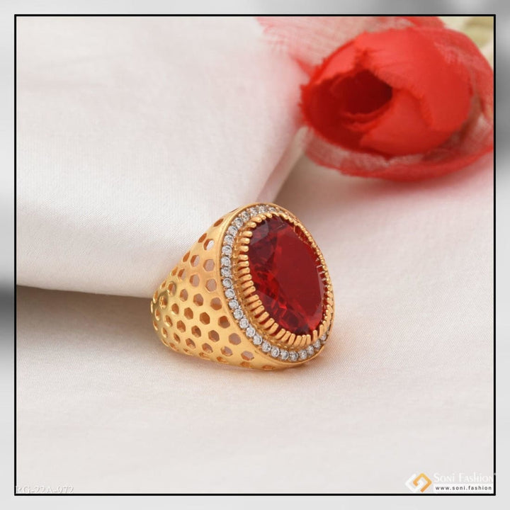 Soni Fashion - ring - 1 Gram Gold Forming Red Stone With Diamond Glittering Design Ring - Style A972