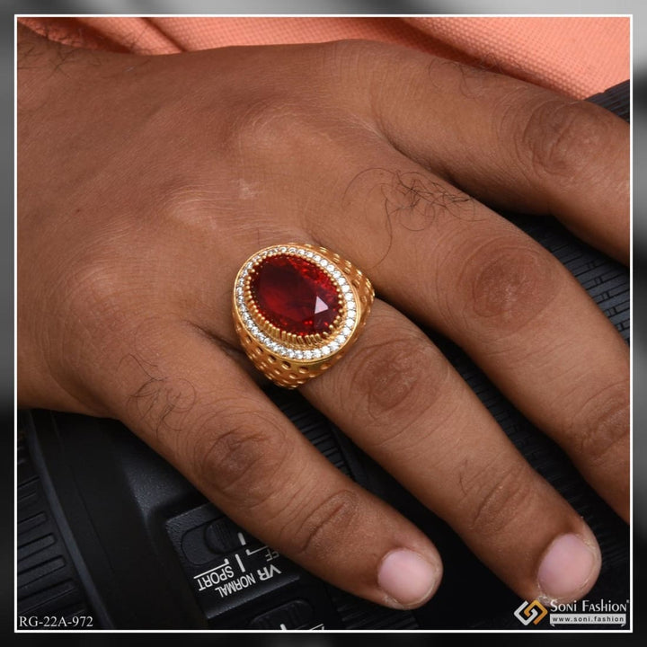 Soni Fashion - ring - 1 Gram Gold Forming Red Stone With Diamond Glittering Design Ring - Style A972