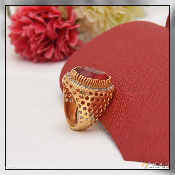 Soni Fashion - ring - 1 Gram Gold Forming Red Stone With Diamond Glittering Design Ring - Style A972