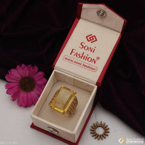 Soni Fashion - ring - 1 Gram Gold Forming Yellow Ring with Diamond Antique Design Ring for Men - Style A985