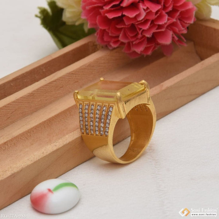 Gram Gold Plated Yellow Ring with Diamond Antique Design Ring