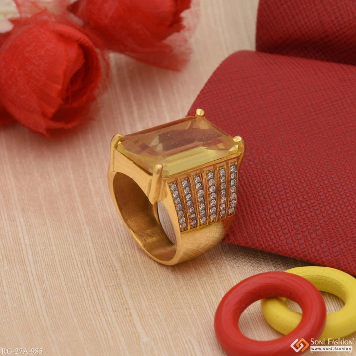 Soni Fashion - ring - 1 Gram Gold Forming Yellow Ring with Diamond Antique Design Ring for Men - Style A985