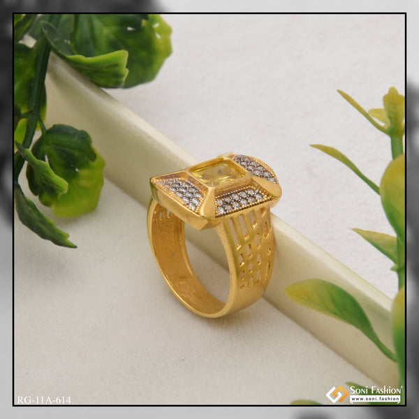Soni Fashion - ring - 1 Gram Gold Forming Yellow Stone Attention-Getting Design Ring for Men - Style A614