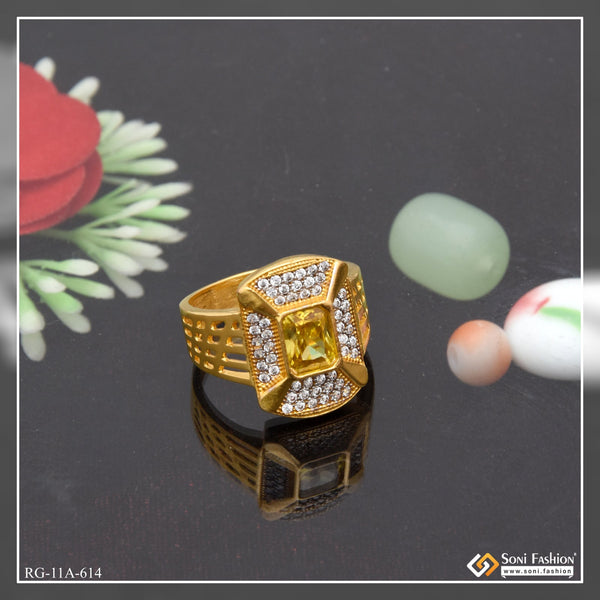 Soni Fashion - ring - 1 Gram Gold Forming Yellow Stone Attention-Getting Design Ring for Men - Style A614
