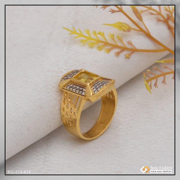 Soni Fashion - ring - 1 Gram Gold Forming Yellow Stone Attention-Getting Design Ring for Men - Style A614