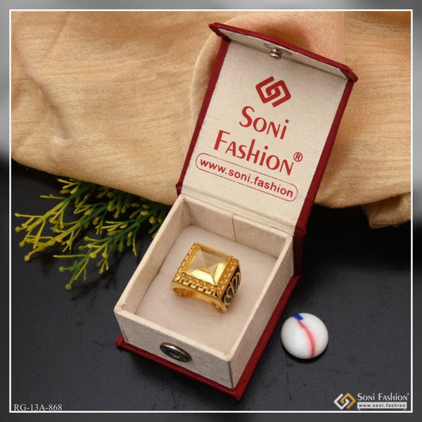 Soni Fashion - ring - 1 Gram Gold Forming Yellow Stone with Diamond Antique Design Ring for Men - Style A868