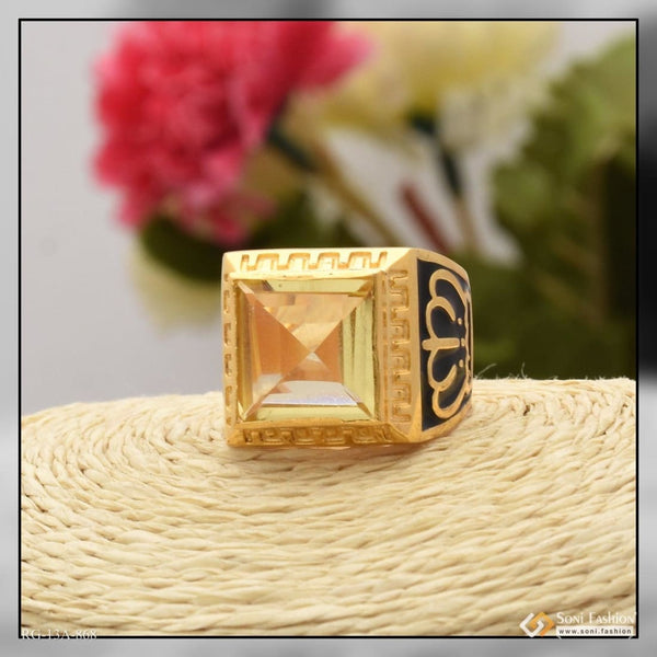Soni Fashion - ring - 1 Gram Gold Forming Yellow Stone with Diamond Antique Design Ring for Men - Style A868