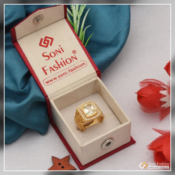 Soni Fashion - ring - 1 Gram Gold Forming Yellow Stone With Diamond Glamorous Design Ring - Style A950