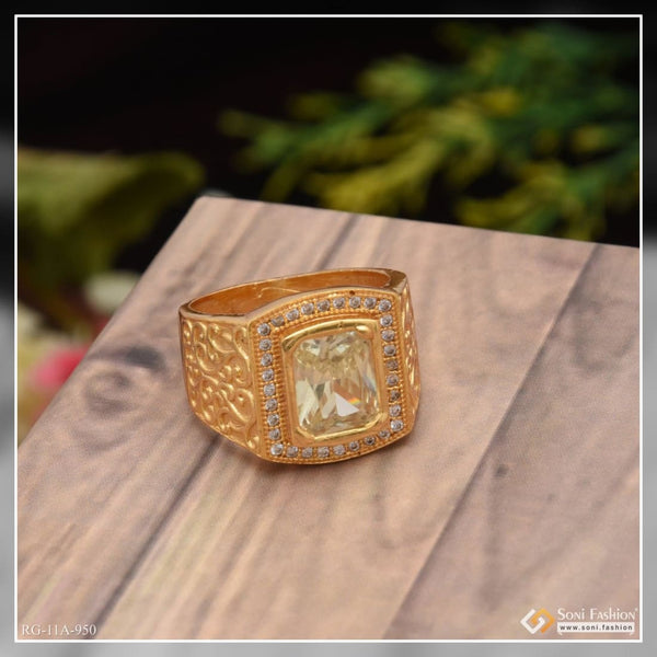 Soni Fashion - ring - 1 Gram Gold Forming Yellow Stone With Diamond Glamorous Design Ring - Style A950