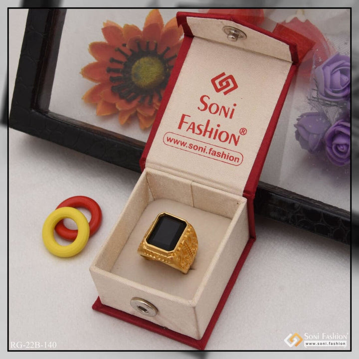 Soni Fashion - ring - 1 Gram Gold Plated Black Stone Lovely Design High-Quality Ring for Men - Style B140
