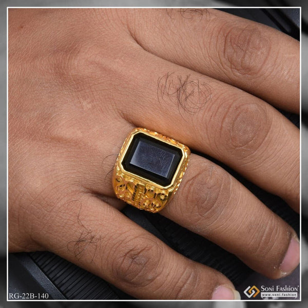 Soni Fashion - ring - 1 Gram Gold Plated Black Stone Lovely Design High-Quality Ring for Men - Style B140
