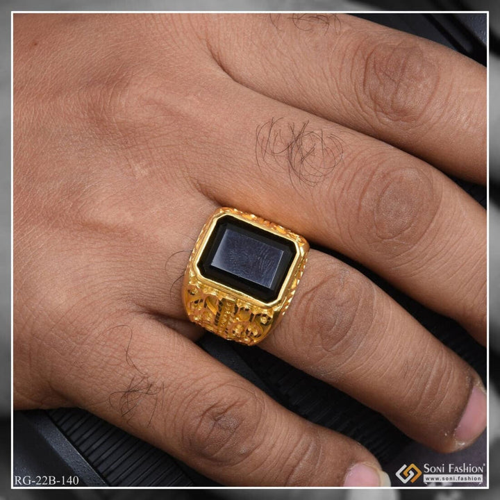 Soni Fashion - ring - 1 Gram Gold Plated Black Stone Lovely Design High-Quality Ring for Men - Style B140