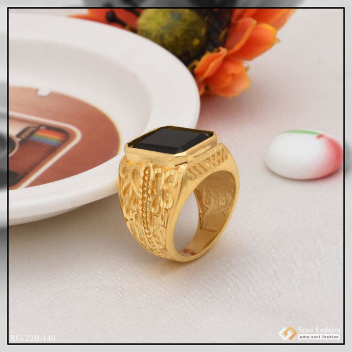 Soni Fashion - ring - 1 Gram Gold Plated Black Stone Lovely Design High-Quality Ring for Men - Style B140