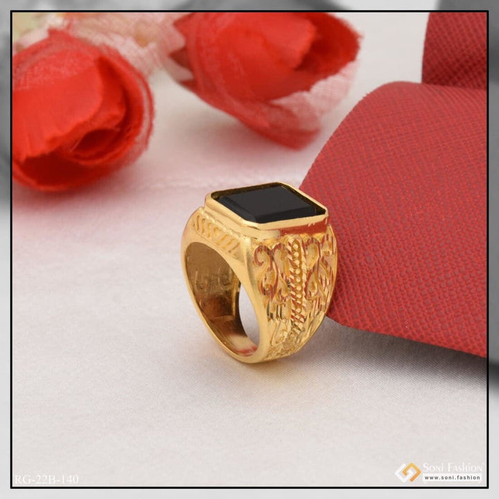 Soni Fashion - ring - 1 Gram Gold Plated Black Stone Lovely Design High-Quality Ring for Men - Style B140
