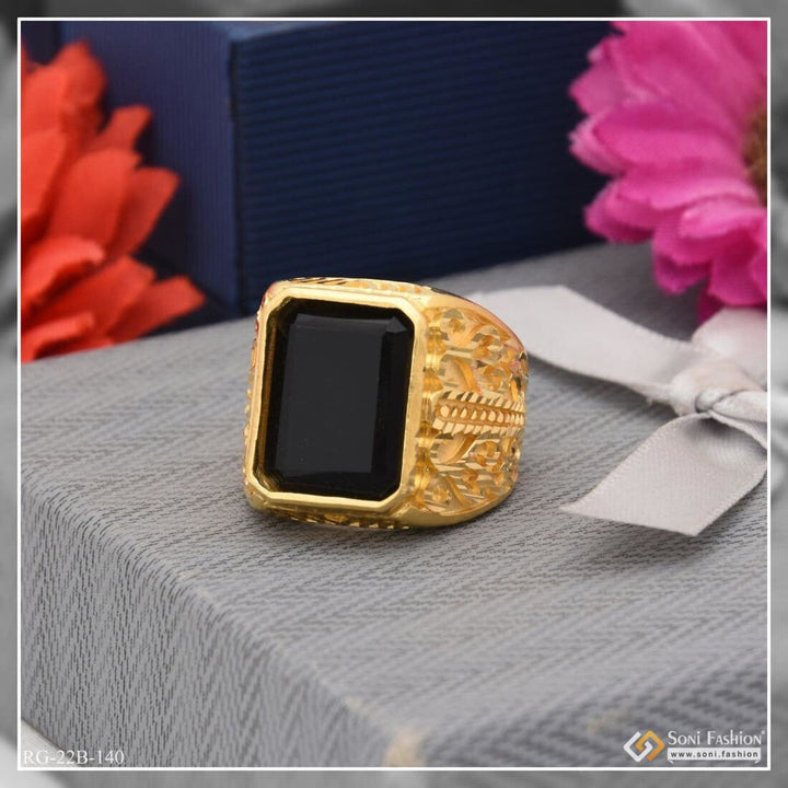 Soni Fashion - ring - 1 Gram Gold Plated Black Stone Lovely Design High-Quality Ring for Men - Style B140