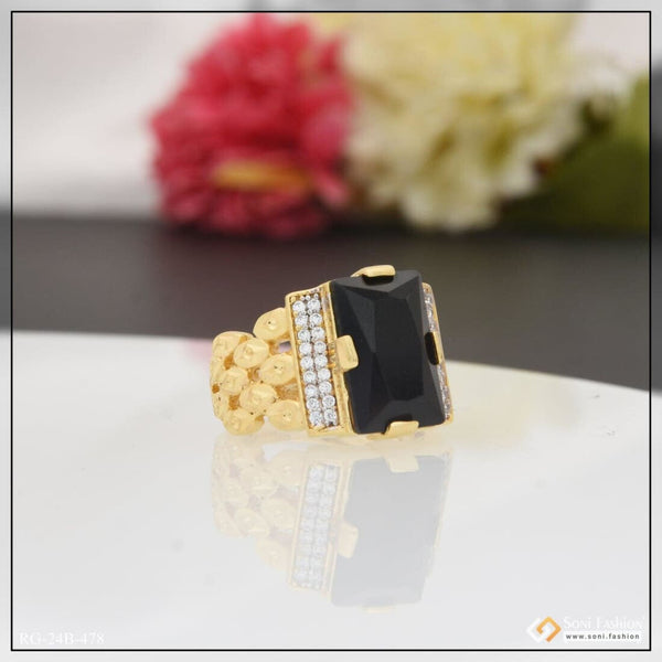 Soni Fashion - ring - 1 Gram Gold Plated Black Stone Lovely Design High-Quality Ring for Men - Style B478
