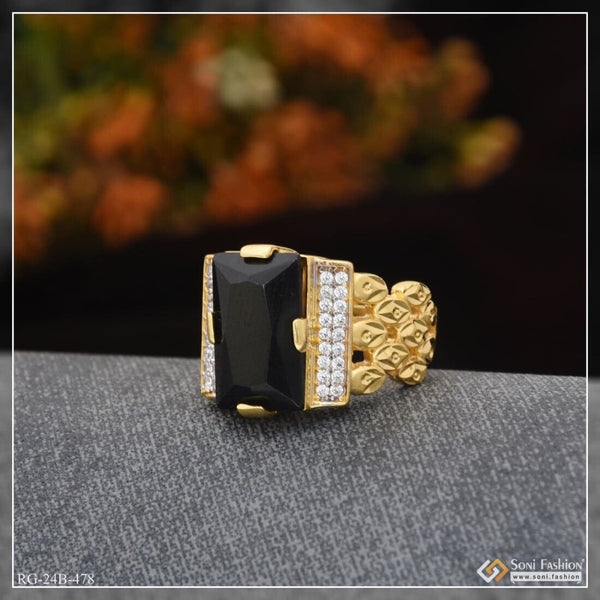Soni Fashion - ring - 1 Gram Gold Plated Black Stone Lovely Design High-Quality Ring for Men - Style B478