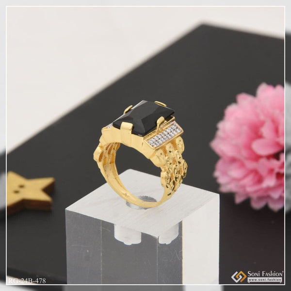 Soni Fashion - ring - 1 Gram Gold Plated Black Stone Lovely Design High-Quality Ring for Men - Style B478